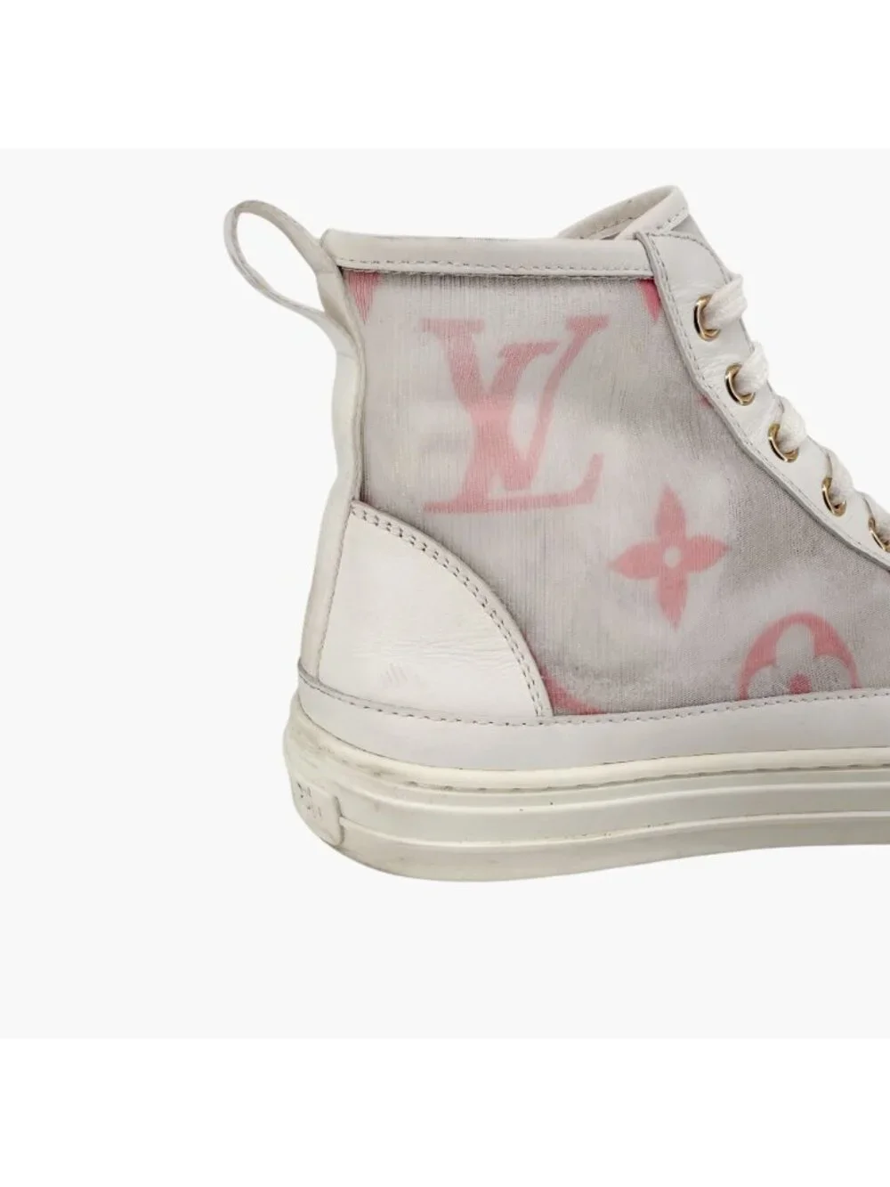 Louis Vuitton Stellar High Top White Pink Mesh Sneaker Boots Size 37 US 7 Women